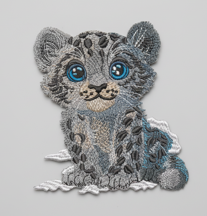 Baby Snow Leopard — Premium Embroidered Hoodie | Original EmbroMania Design