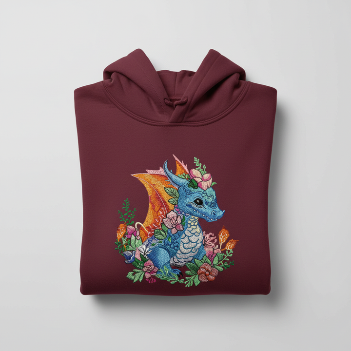 Baby Blue Dragon — Premium Embroidered Hoodie | Original EmbroMania Design