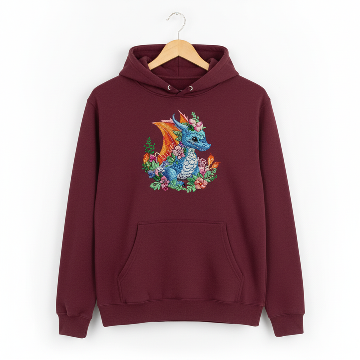 Baby Blue Dragon — Premium Embroidered Hoodie | Original EmbroMania Design