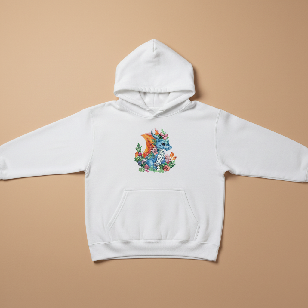 Baby Blue Dragon — Premium Embroidered Hoodie | Original EmbroMania Design