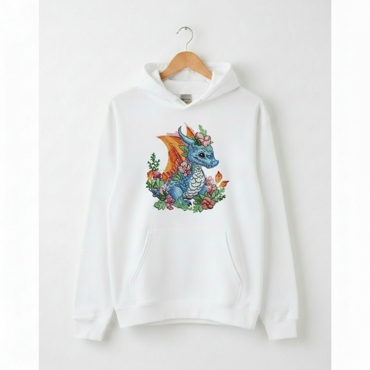 Baby Blue Dragon — Premium Embroidered Hoodie | Original EmbroMania Design