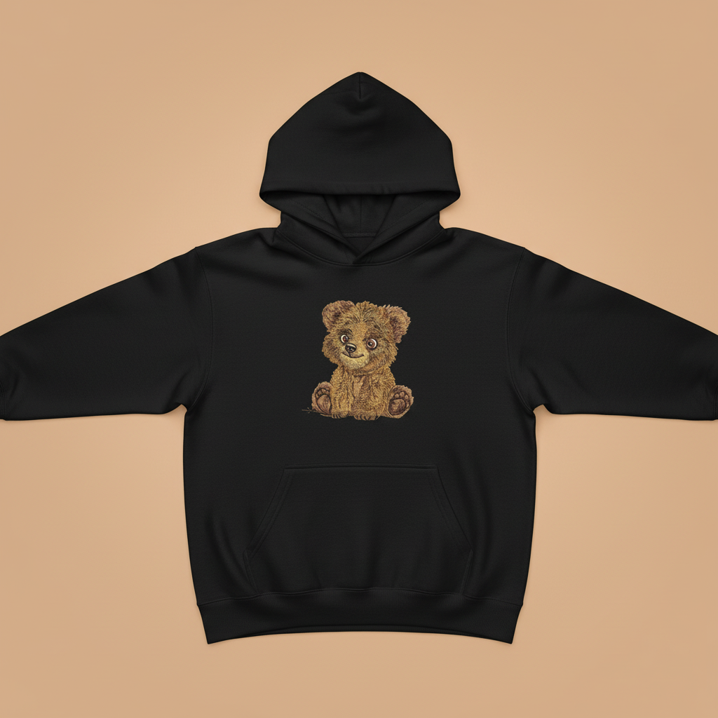 Baby Brown Bear — Premium Embroidered Hoodie | Original EmbroMania Design