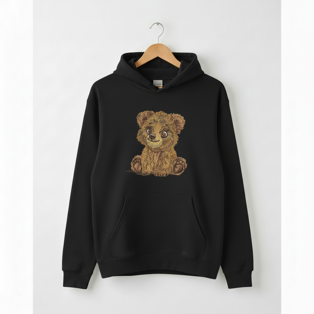 Baby Brown Bear — Premium Embroidered Hoodie | Original EmbroMania Design