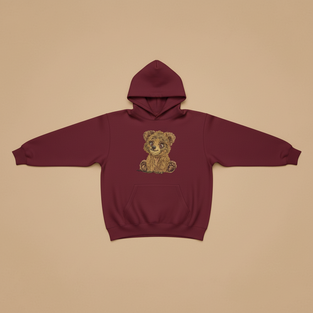 Baby Brown Bear — Premium Embroidered Hoodie | Original EmbroMania Design