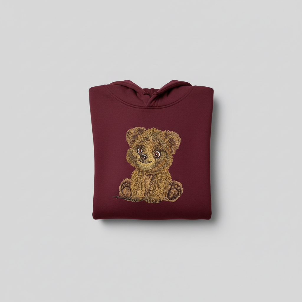 Baby Brown Bear — Premium Embroidered Hoodie | Original EmbroMania Design