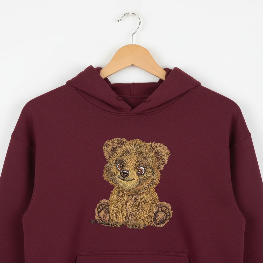 Baby Brown Bear — Premium Embroidered Hoodie | Original EmbroMania Design