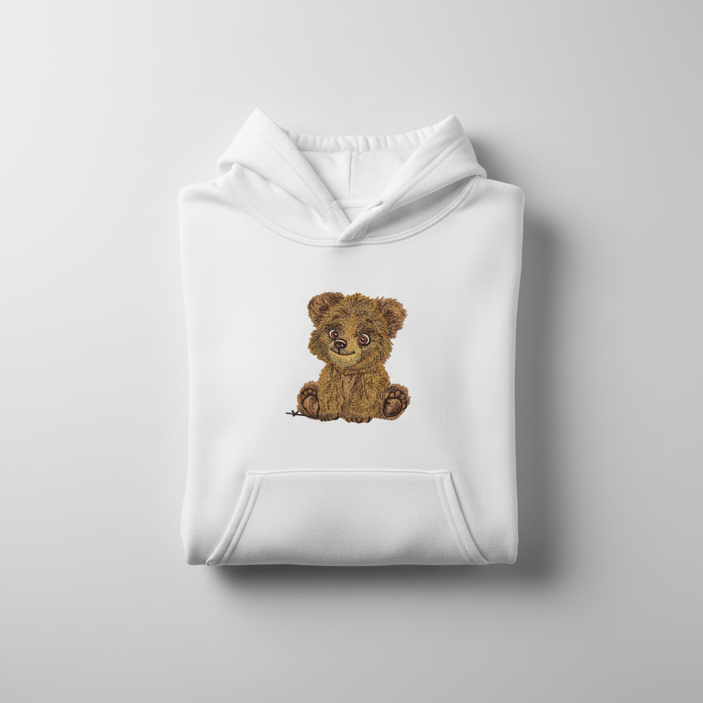 Baby Brown Bear — Premium Embroidered Hoodie | Original EmbroMania Design
