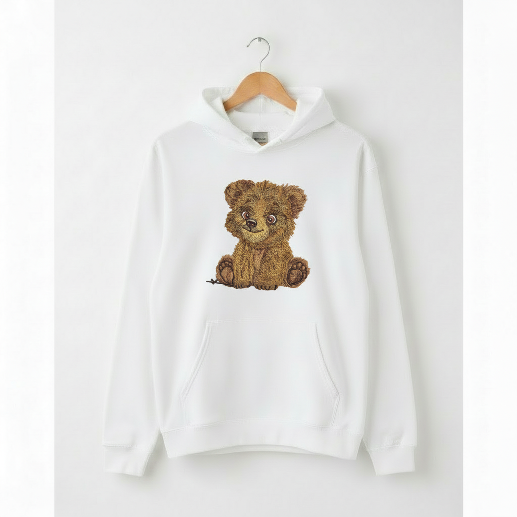 Baby Brown Bear — Premium Embroidered Hoodie | Original EmbroMania Design