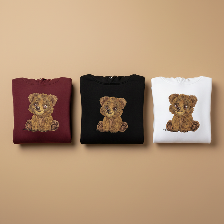 Baby Brown Bear — Premium Embroidered Hoodie | Original EmbroMania Design