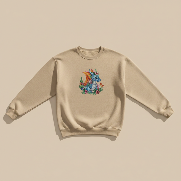 Enchanted Fantasy Floral Baby Dragon — Premium Embroidered Sweatshirt | Original EmbroMania Design