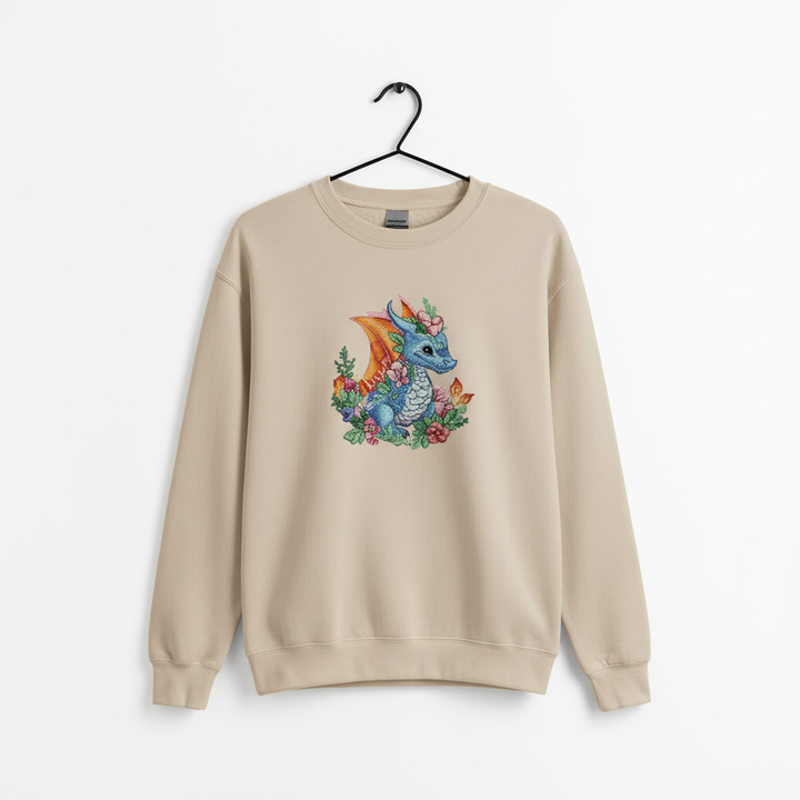 Enchanted Fantasy Floral Baby Dragon — Premium Embroidered Sweatshirt | Original EmbroMania Design