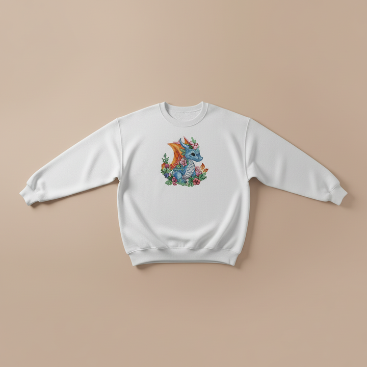 Enchanted Fantasy Floral Baby Dragon — Premium Embroidered Sweatshirt | Original EmbroMania Design