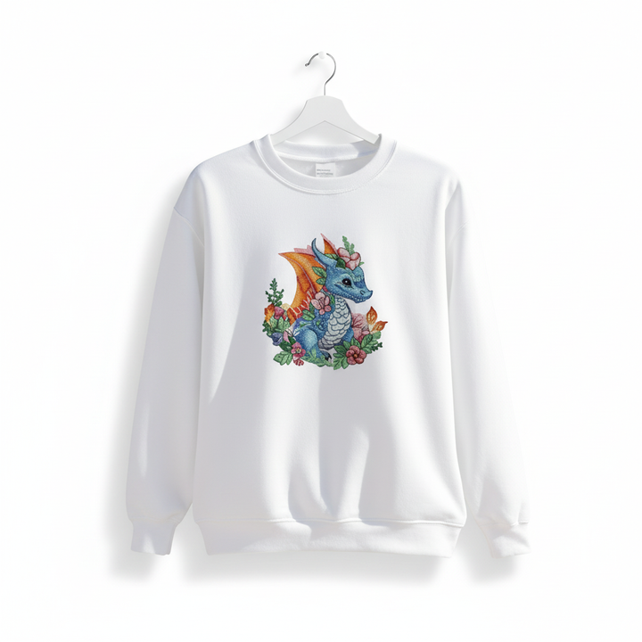 Enchanted Fantasy Floral Baby Dragon — Premium Embroidered Sweatshirt | Original EmbroMania Design