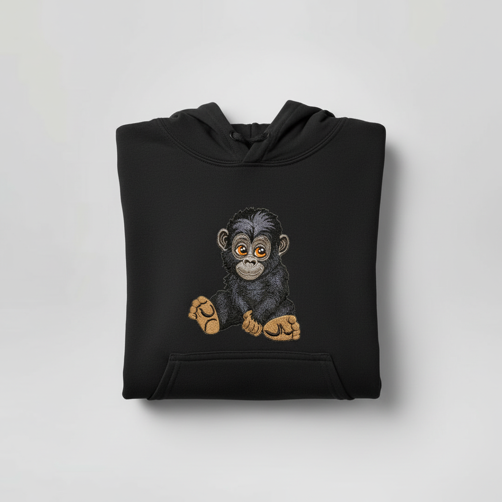 Baby Gorilla Machine Embroidered Hoodie – Hand Finished in Dubai | EmbroMania