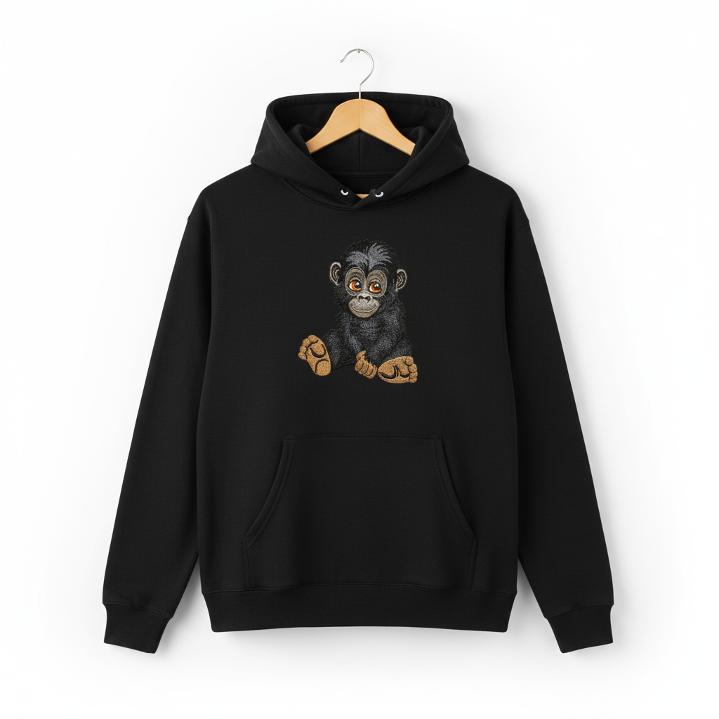 Baby Gorilla Machine Embroidered Hoodie – Hand Finished in Dubai | EmbroMania