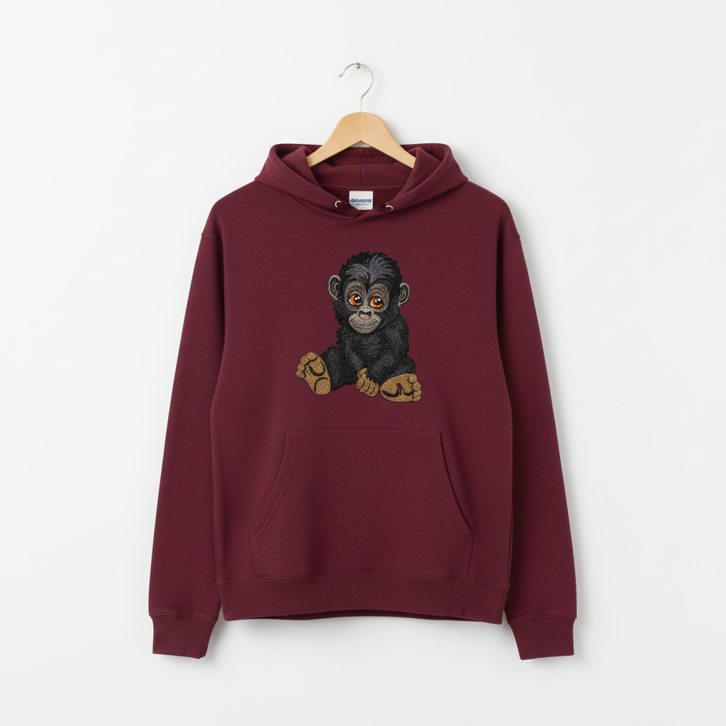 Baby Gorilla Machine Embroidered Hoodie – Hand Finished in Dubai | EmbroMania