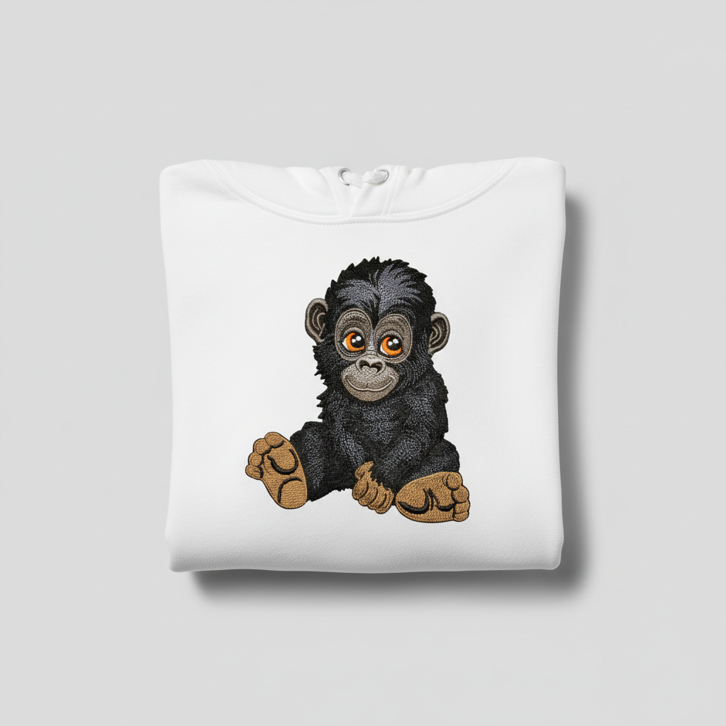Baby Gorilla Machine Embroidered Hoodie – Hand Finished in Dubai | EmbroMania