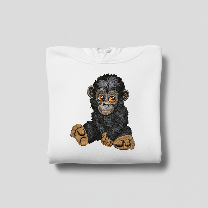 Baby Gorilla Machine Embroidered Hoodie – Hand Finished in Dubai | EmbroMania