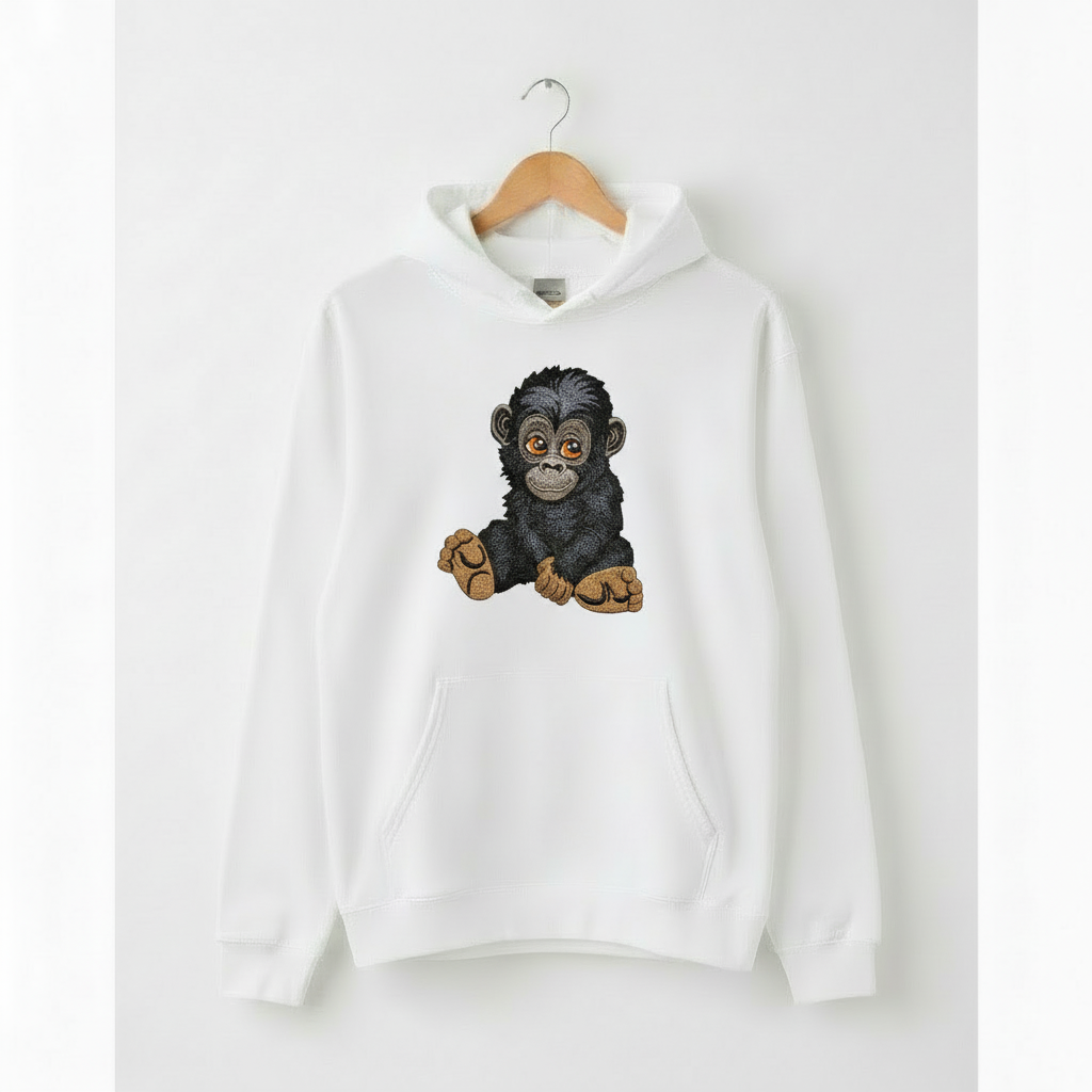 Baby Gorilla Machine Embroidered Hoodie – Hand Finished in Dubai | EmbroMania