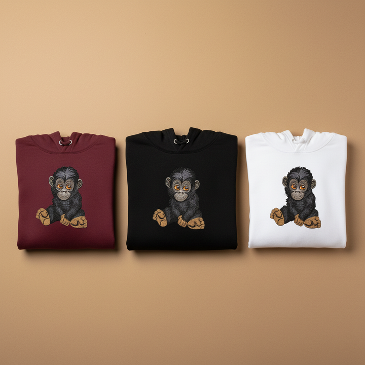 Baby Gorilla Machine Embroidered Hoodie – Hand Finished in Dubai | EmbroMania