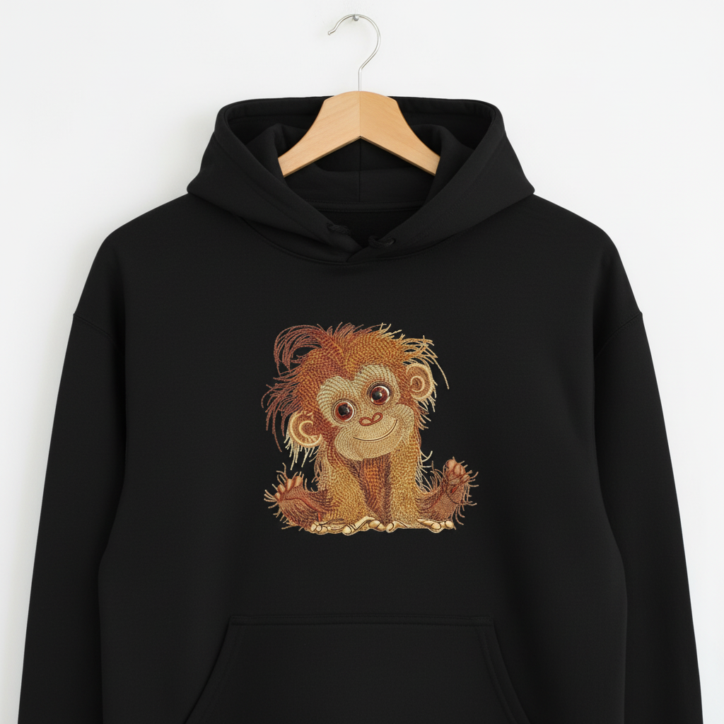 Baby Orangutan — Premium Embroidered Hoodie | Original EmbroMania Design