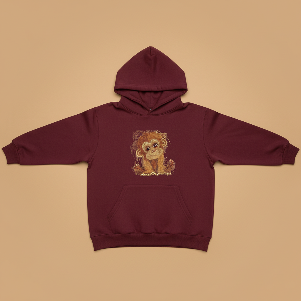 Baby Orangutan — Premium Embroidered Hoodie | Original EmbroMania Design
