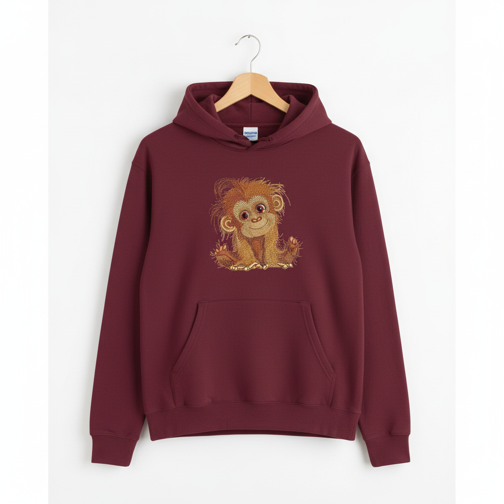 Baby Orangutan — Premium Embroidered Hoodie | Original EmbroMania Design