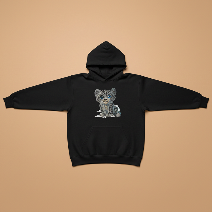 Baby Snow Leopard — Premium Embroidered Hoodie | Original EmbroMania Design
