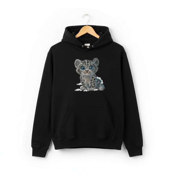 Baby Snow Leopard — Premium Embroidered Hoodie | Original EmbroMania Design