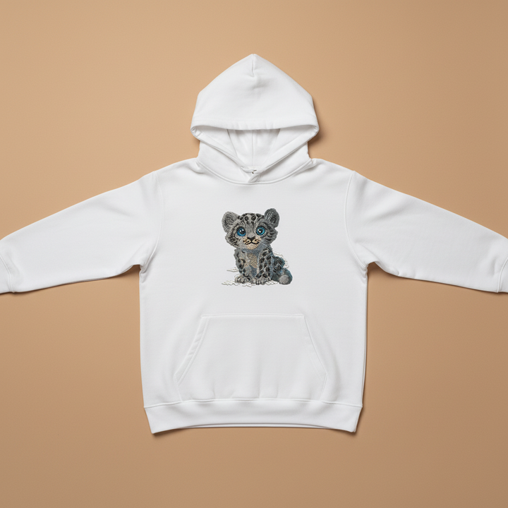 Baby Snow Leopard — Premium Embroidered Hoodie | Original EmbroMania Design