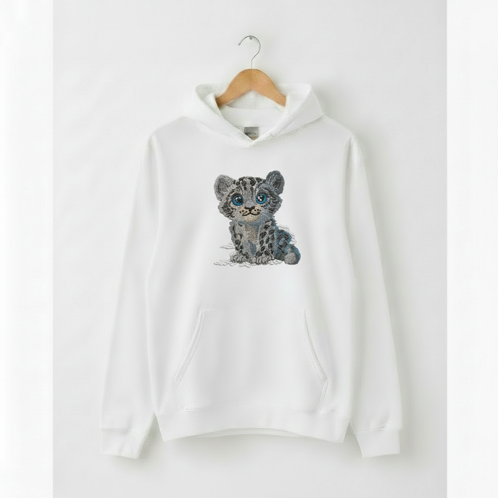 Baby Snow Leopard — Premium Embroidered Hoodie | Original EmbroMania Design