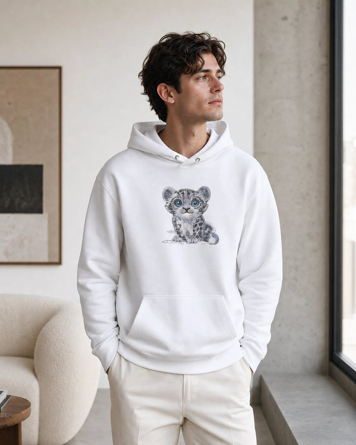 Baby Snow Leopard Machine Embroidered Sweatshirt – Hand Finished in Dubai | EmbroMania