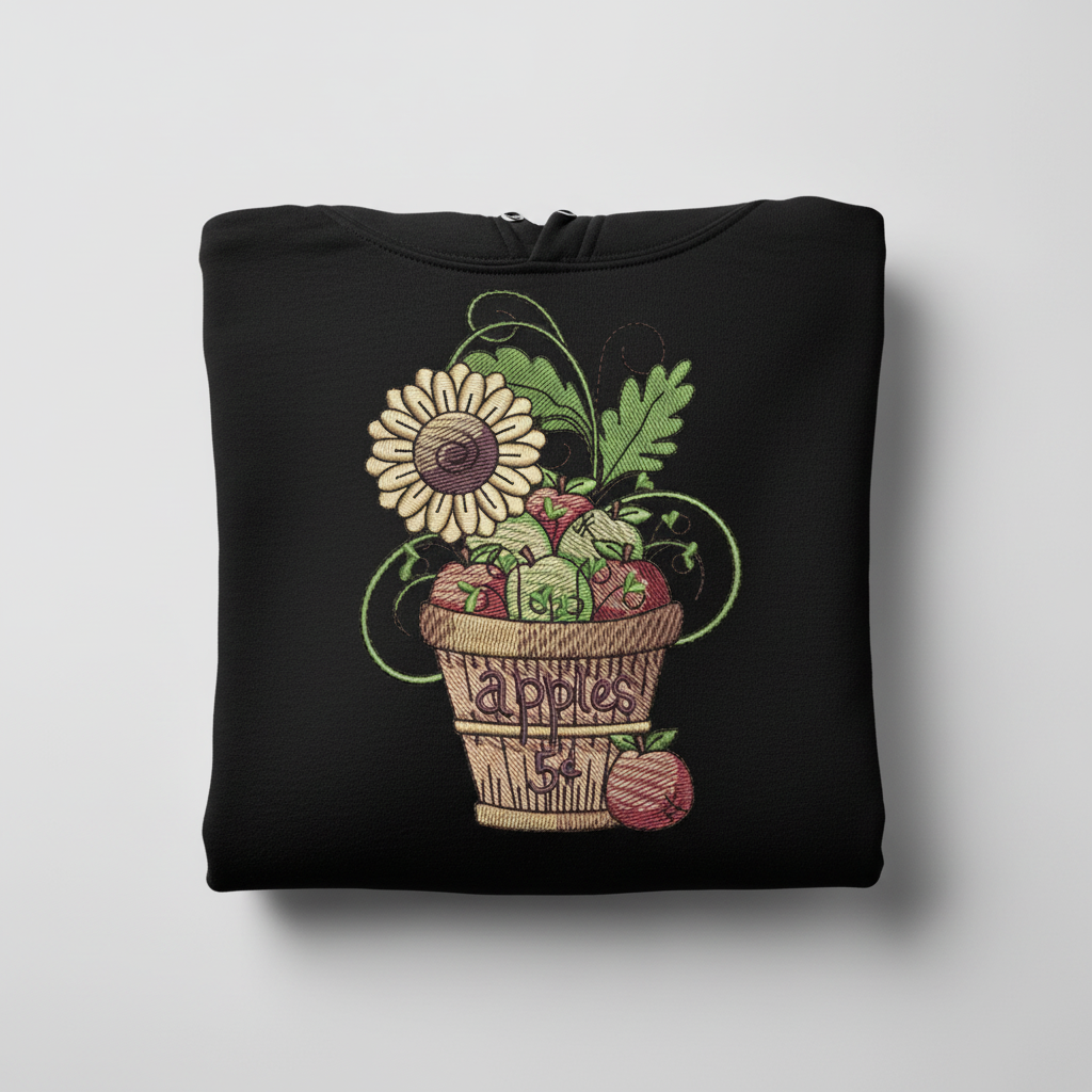 Basket of Apples Machine Embroidered Sweatshirt – Hand Finished in Dubai | EmbroMania
