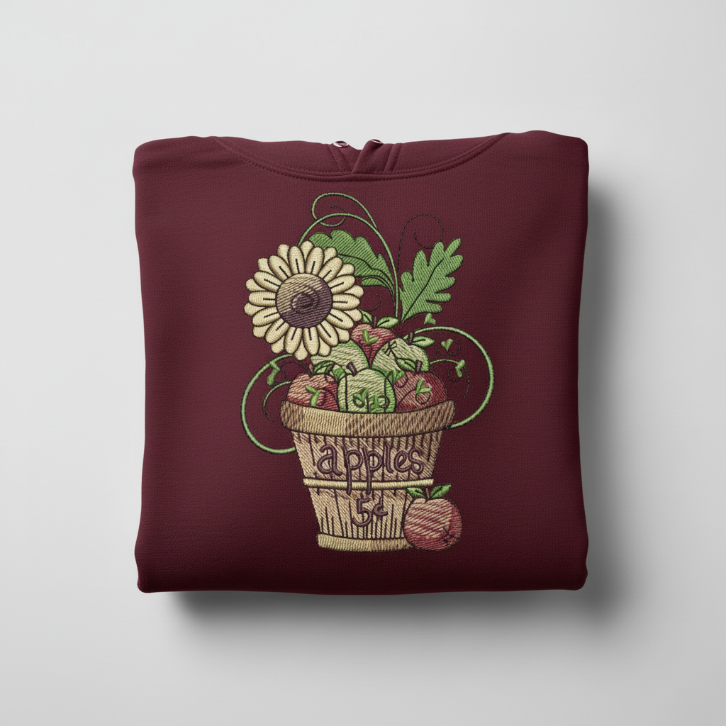 Basket of Apples Machine Embroidered Sweatshirt – Hand Finished in Dubai | EmbroMania