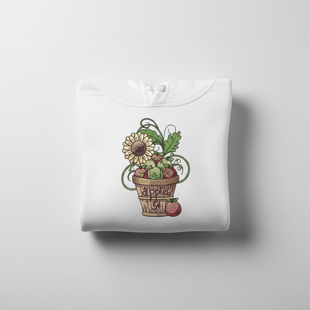 Basket of Apples Machine Embroidered Sweatshirt – Hand Finished in Dubai | EmbroMania