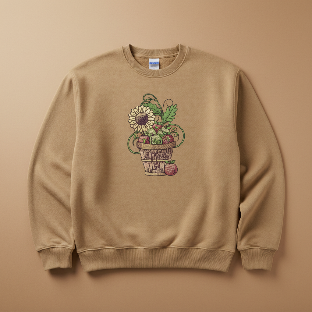 Basket of Apples Machine Embroidered Sweatshirt – Hand Finished in Dubai | EmbroMania