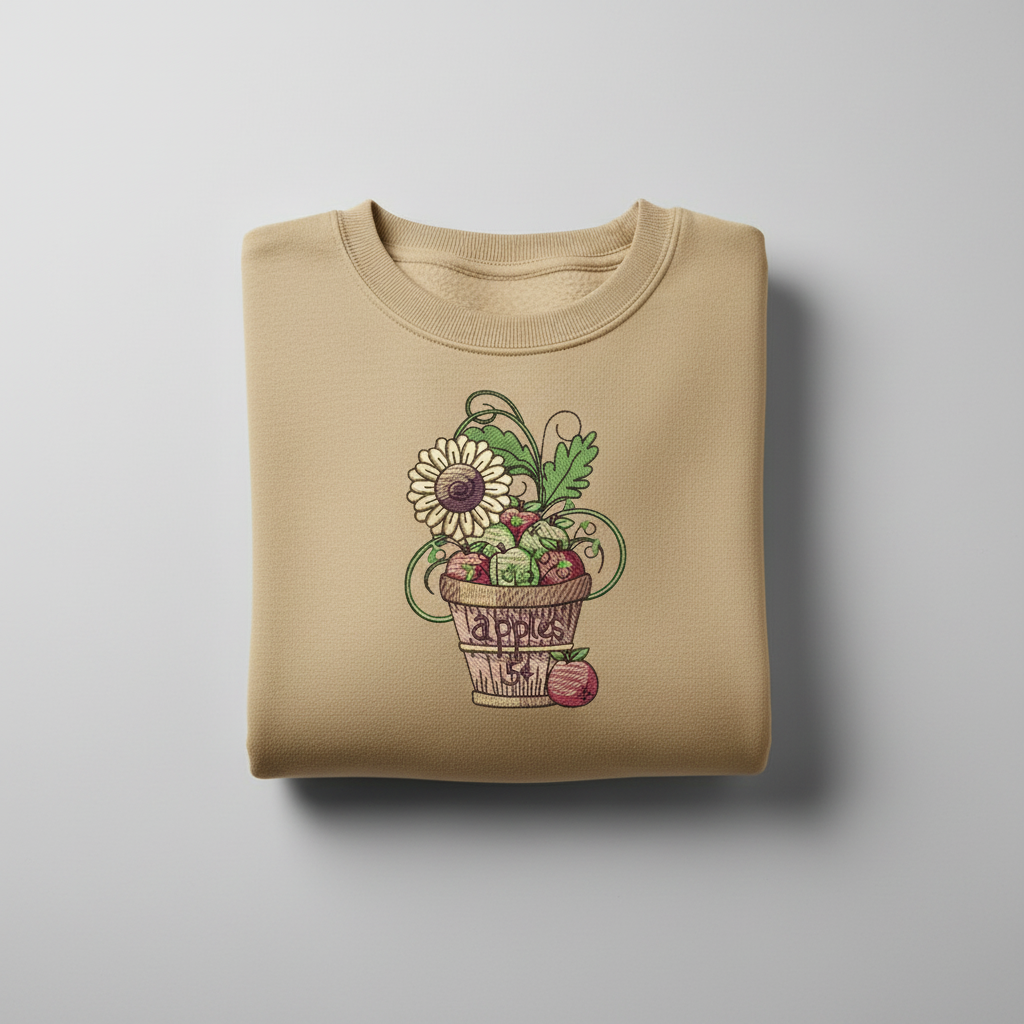 Basket of Apples Machine Embroidered Sweatshirt – Hand Finished in Dubai | EmbroMania