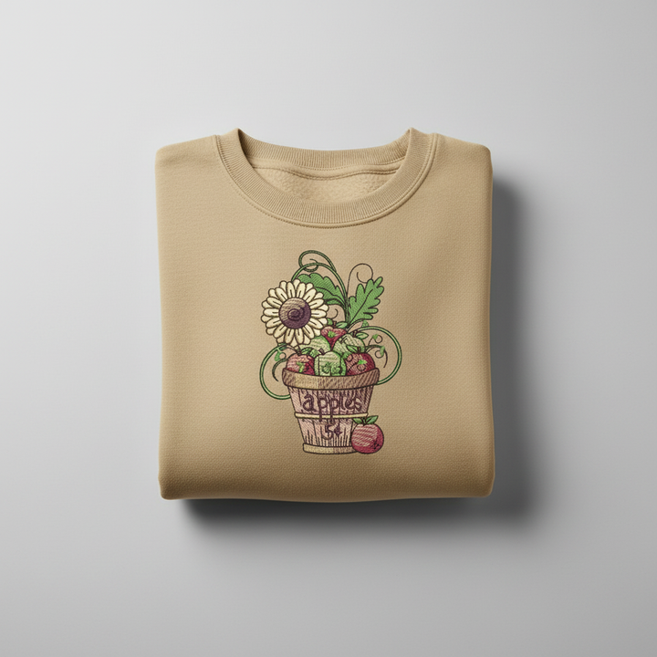 Basket of Apples Machine Embroidered Sweatshirt – Hand Finished in Dubai | EmbroMania
