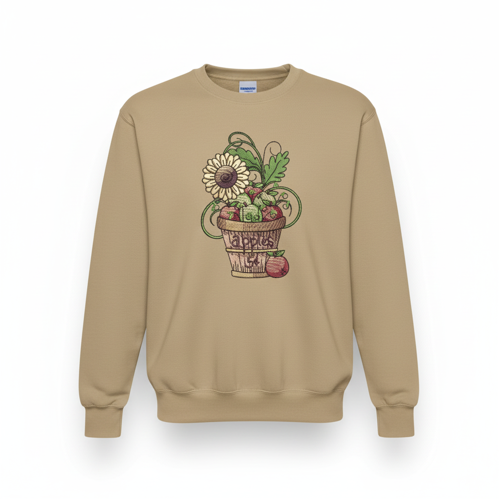 Basket of Apples Machine Embroidered Sweatshirt – Hand Finished in Dubai | EmbroMania