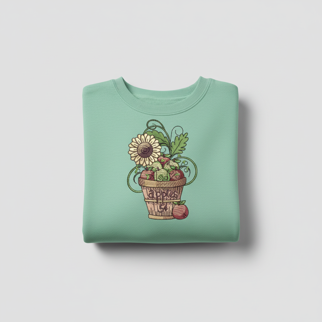 Basket of Apples Machine Embroidered Sweatshirt – Hand Finished in Dubai | EmbroMania