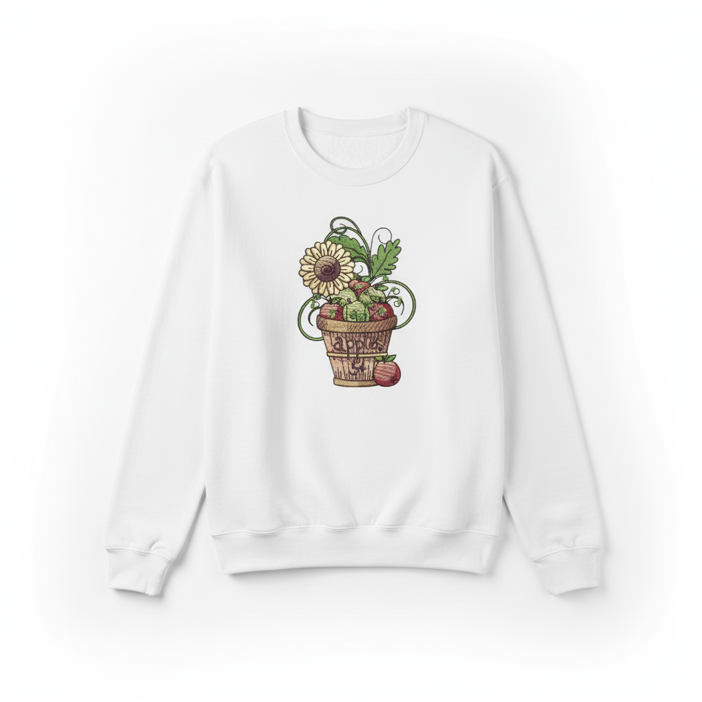 Basket of Apples Machine Embroidered Sweatshirt – Hand Finished in Dubai | EmbroMania