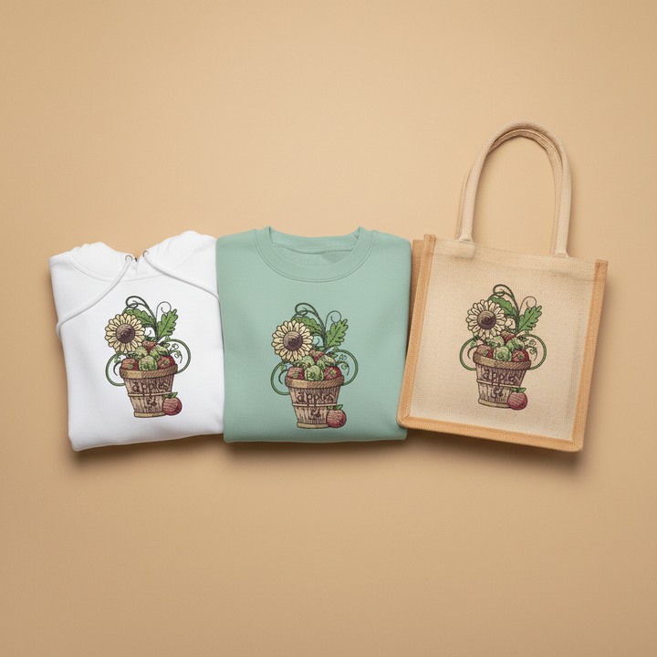 Basket of Apples Machine Embroidered Sweatshirt – Hand Finished in Dubai | EmbroMania