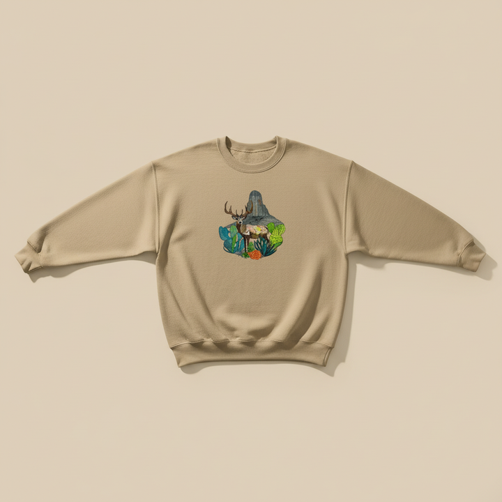 Adventure Edition Desert Deer Landscape — Premium Embroidered Sweatshirt | Original EmbroMania Design