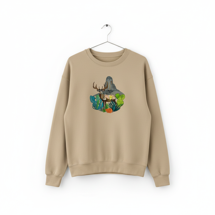 Adventure Edition Desert Deer Landscape — Premium Embroidered Sweatshirt | Original EmbroMania Design