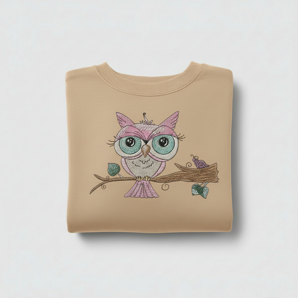 Owl &amp; Snail Friends Machine Embroidered Sweatshirt – Hand Finished in Dubai | EmbroMania