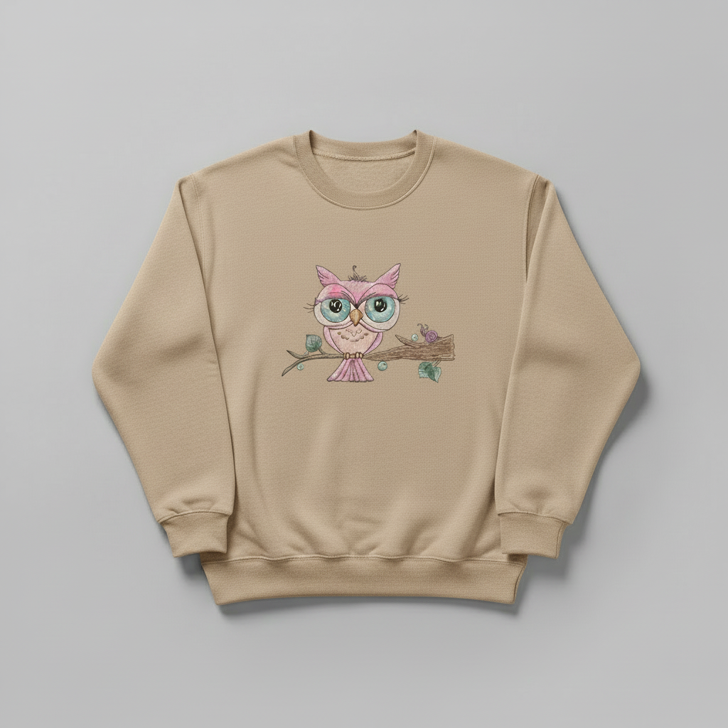 Owl &amp; Snail Friends Machine Embroidered Sweatshirt – Hand Finished in Dubai | EmbroMania
