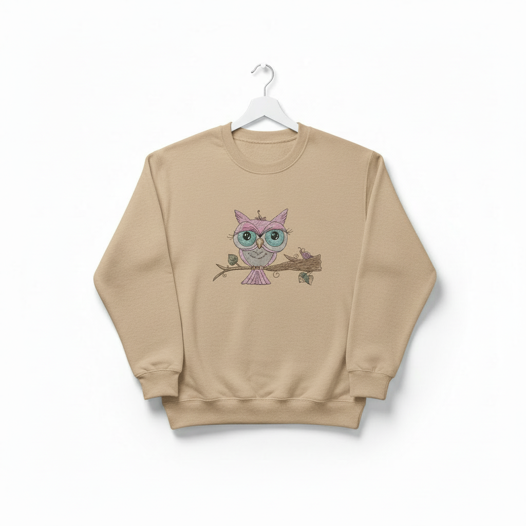 Owl &amp; Snail Friends Machine Embroidered Sweatshirt – Hand Finished in Dubai | EmbroMania