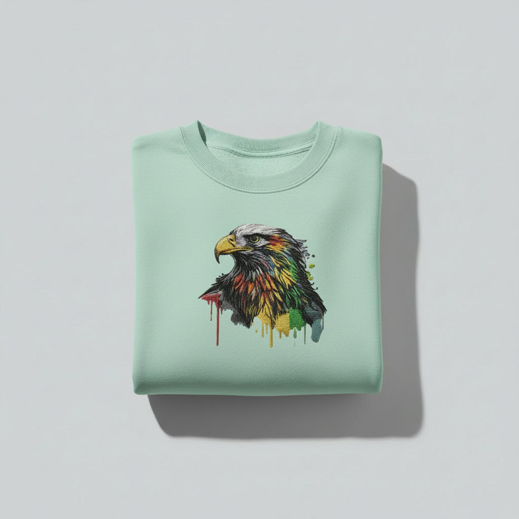 Artistic Strength Color Splash Eagle — Premium Embroidered Sweatshirt | Original EmbroMania Design
