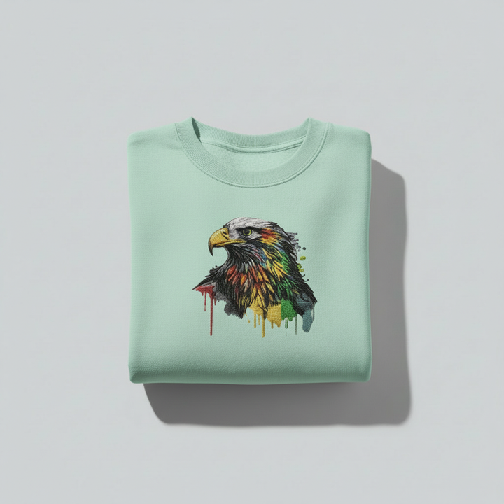 Artistic Strength Color Splash Eagle — Premium Embroidered Sweatshirt | Original EmbroMania Design
