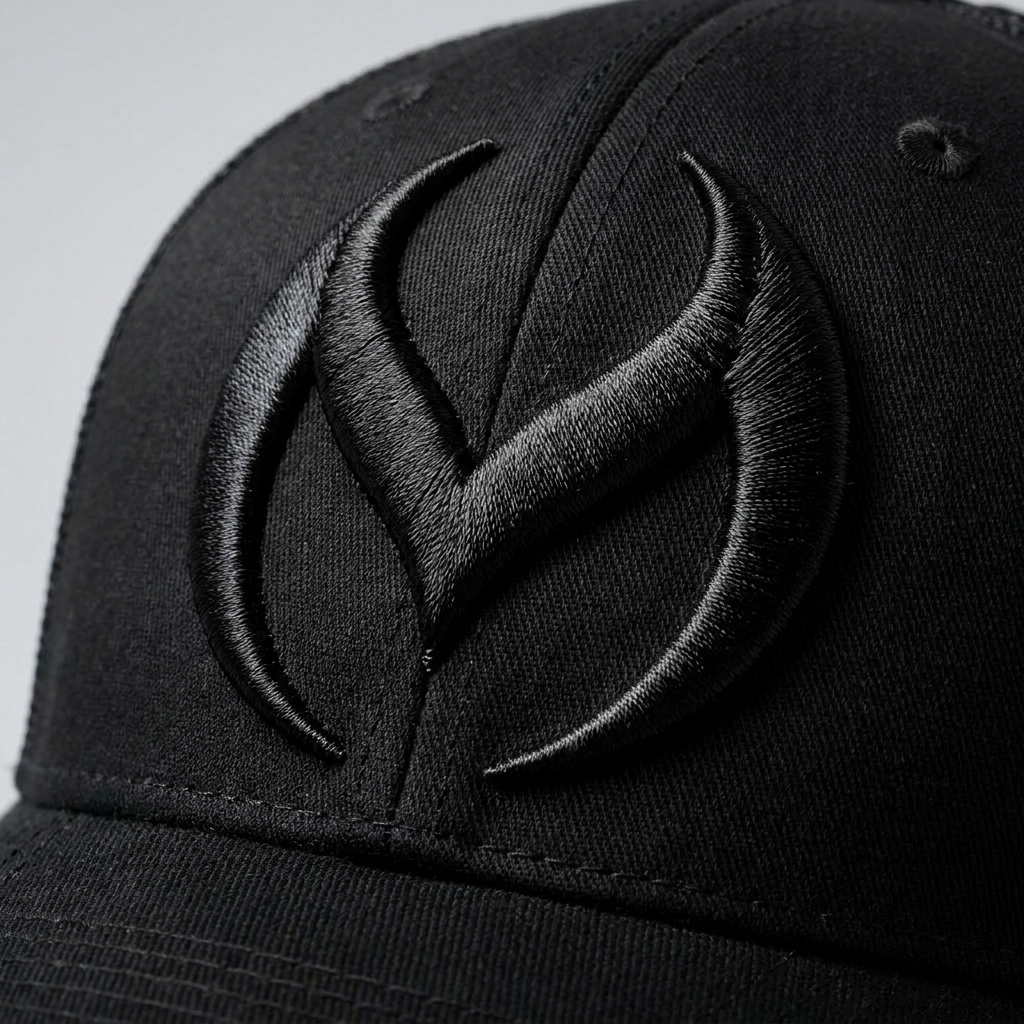 Solar Coil Machine Embroidered 3D Puff Flexfit Cap – Hand Finished in Dubai | EmbroMania